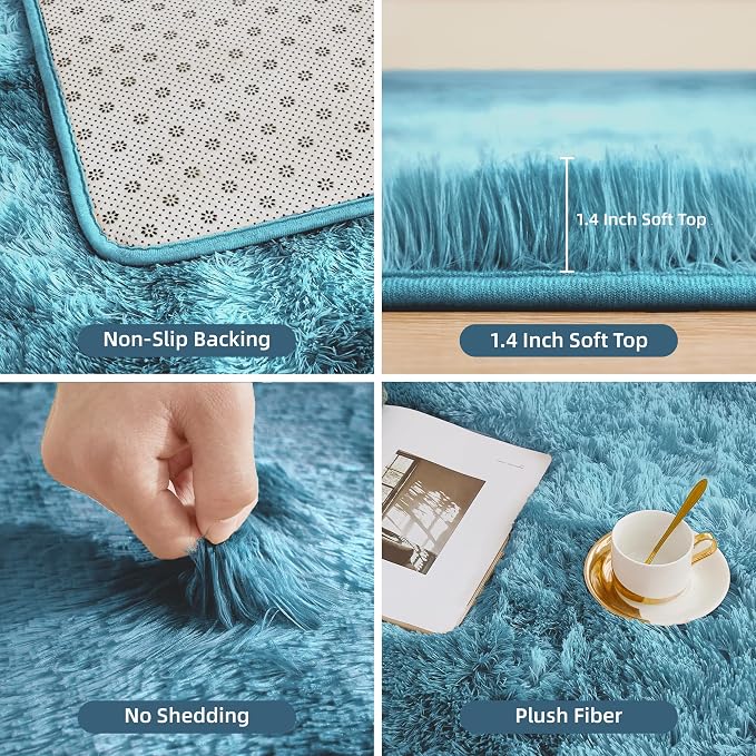 Litanika 3x5 Shag Area Rug for Living Room Bedroom, Tie-Dyed Blue High Pile - Image 5