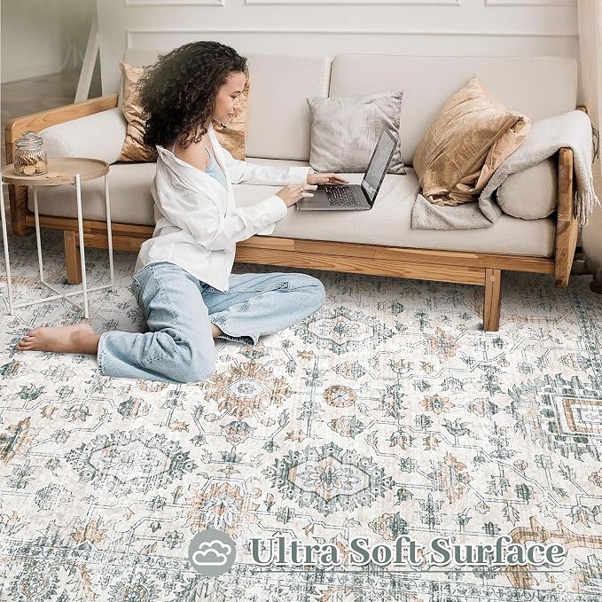 XLUEZ Area Rug 10x12 Living Room Rugs, Machine Washable Vintage Distressed Boho - Image 4