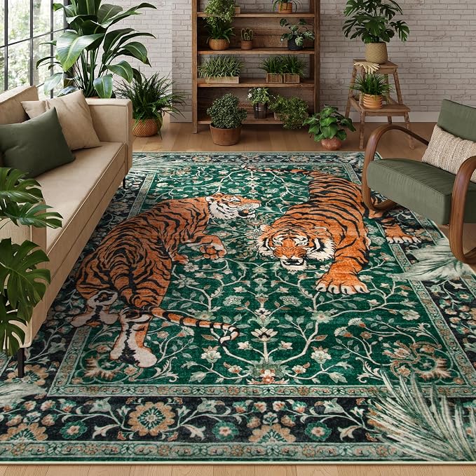 Moynesa Tiger Washable Rugs, 8x10 Area Rugs by Moynesa