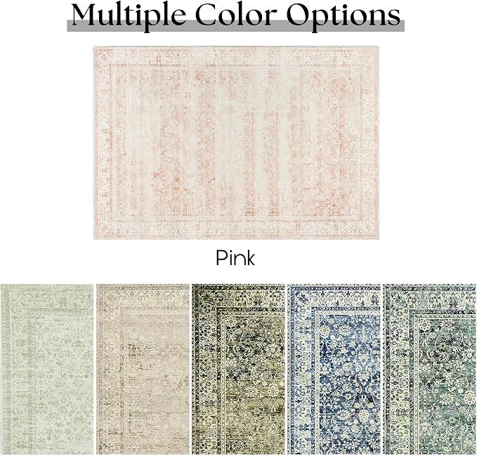 Pink Small Throw Rug for Bedreoom 2x3 Washable Boho Vintage Distressed - Image 6