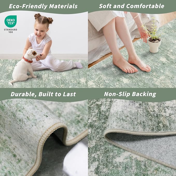 2x8 Washable Hallway Runner Rug – Non-Slip Modern Abstract Neutral Low-Pile - Image 5