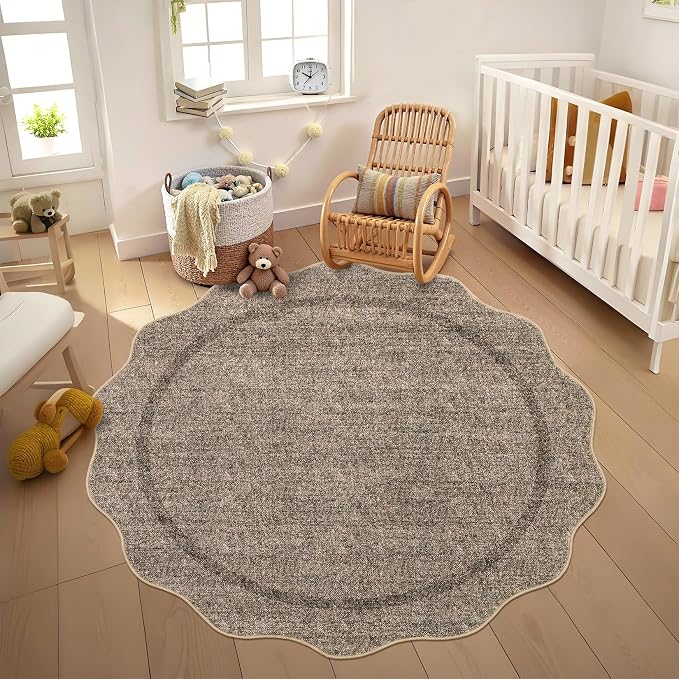 GarveeHome Scalloped Round Washable Rug, Soft Modern Round Rugs 5ft Circle - Image 6