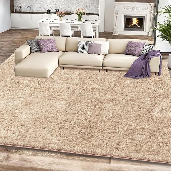 8x10 Beige Shag Area Rugs for Living Room, Large Fluffy Shaggy Rug for Bedroom by Unknown