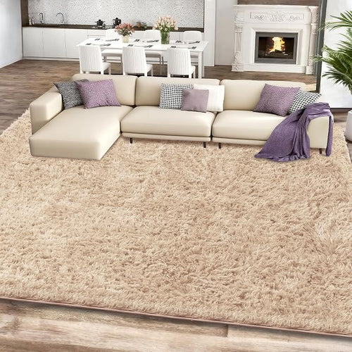 9x12 Beige Area Rugs for Living Room, Large Fluffy Shag Rug for Bedroom Boys - Image 2