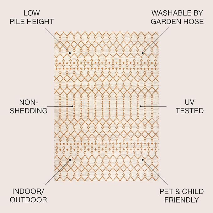 JONATHAN Y Moroccan Geometric Indoor Outdoor Area Rug 3X5 Cream/Orange - Image 3