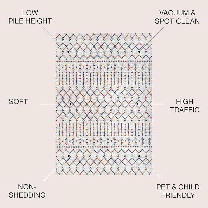 JONATHAN Y Boho Vintage Diamond Cream/Multi Indoor Area Rug 4X6 ft, Moroccan - Image 2