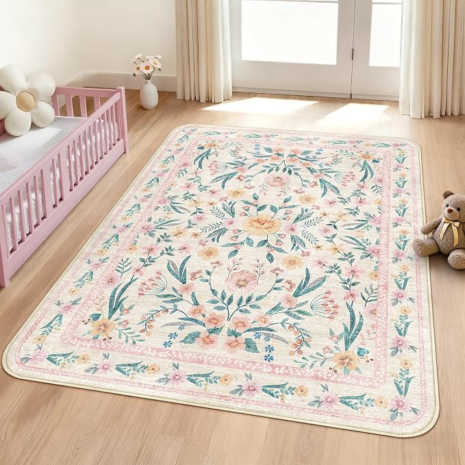 Floral Rug 5x7, Soft Low Pile Cottagecore Carpet by Dadasgk