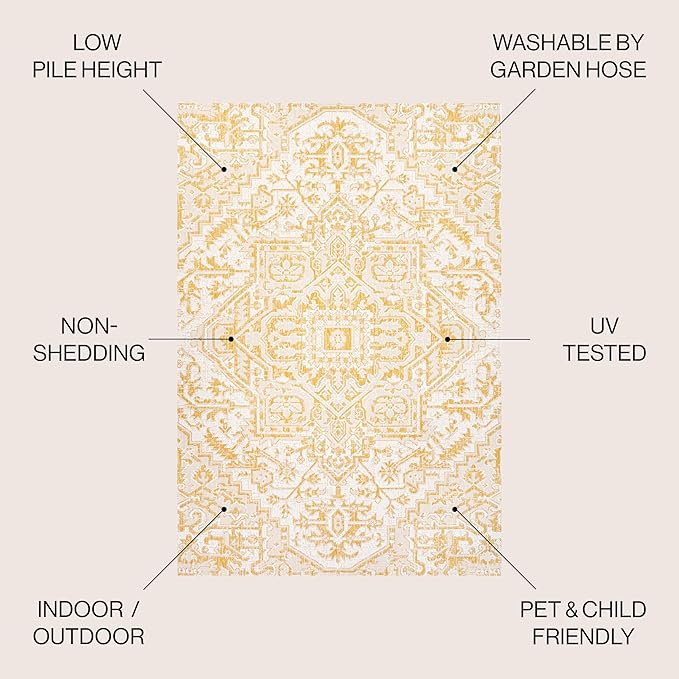 JONATHAN Y Boho Medallion Indoor Outdoor Area Rug 9X12 Cream/Yellow, Estrella - Image 3