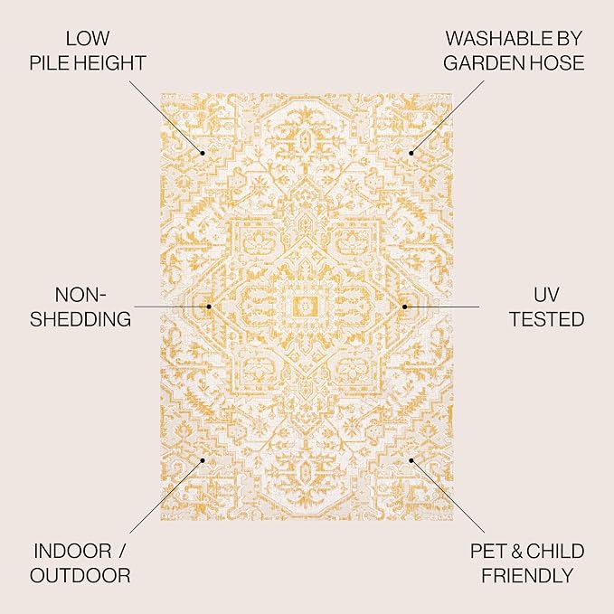 JONATHAN Y Boho Medallion Indoor Outdoor Square Area Rug 5X5 Cream/Yellow - Image 2