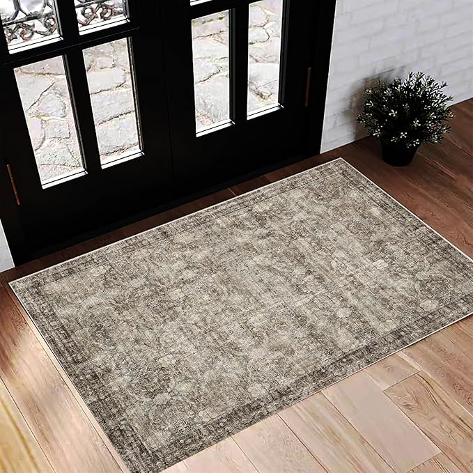 CHAMPLANT Washable Area Rug 2'x3' Door Mat Vintage Distressed Doormat Indoor by CHAMPLANT