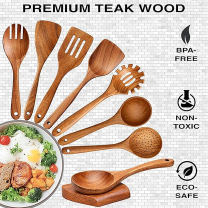 9-Piece Teak Wooden Utensil Set – Wooden Spoons - Image 3