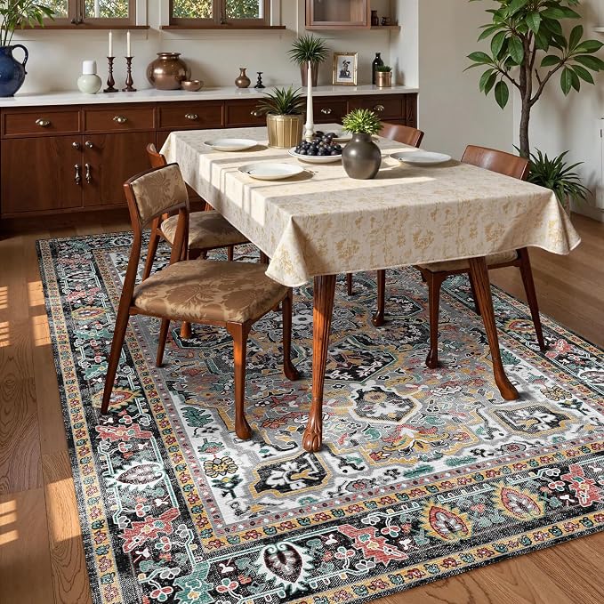 Washable Area Rug 4' x 6' Vintage Traditional Persian Mat - Image 3