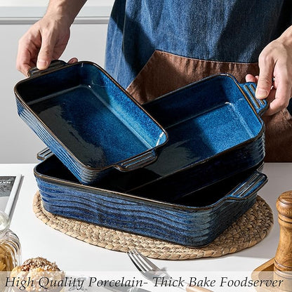 Kiln-Transformed Blue Ceramic Baking Dish Set of 3, Casserole Dishes - Image 5