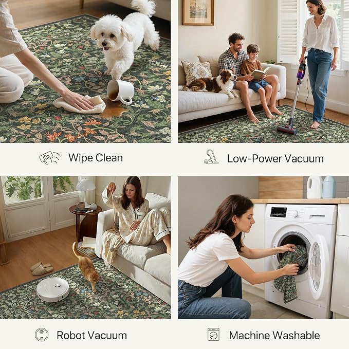 GENIMO Washable 4x6 Area Rug, Vintage Boho Floral Carpet, Soft Low-Pile - Image 6