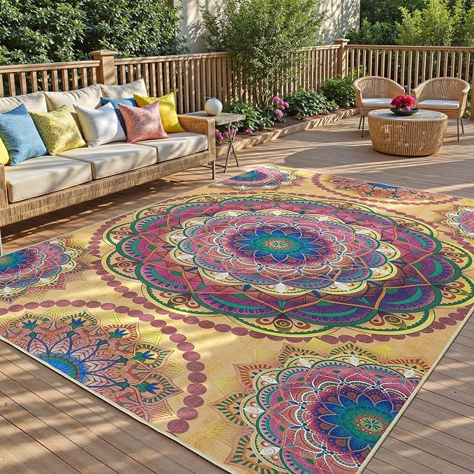 Arenarug Meditation Indoor Outdoor Rug 8x10 ft Mandala Pattern Rug Boho Style - Image 7