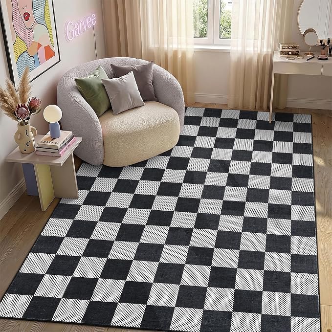 GarveeHome Checkered Dark 3x5 Washable Rug Geometric Diamond Dot Modern Soft by GarveeHome