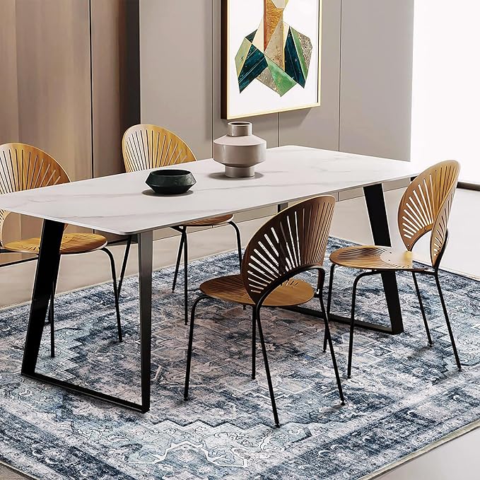 CHAMPLANT Area Rug 5'x7' Dark Blue Washable Vintage Traditional Floor Cover - Image 3