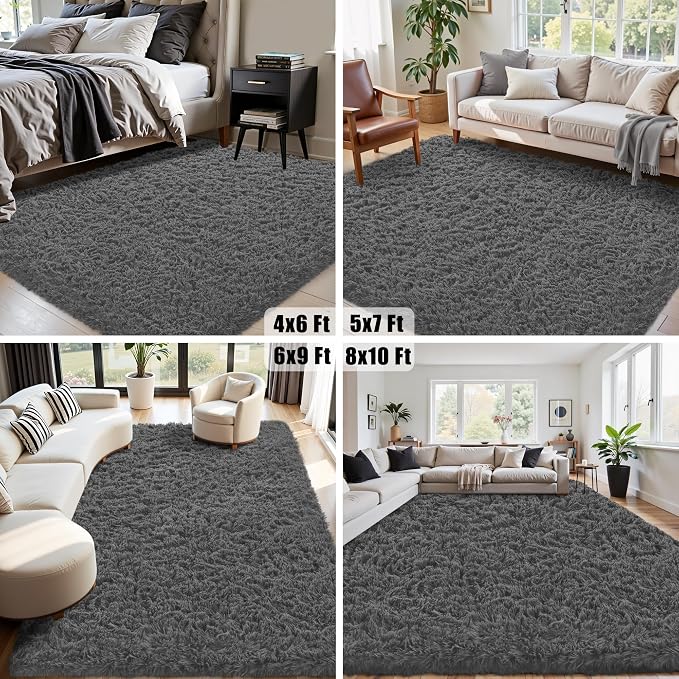 8x10 Area Rug for Living Room:Ultra Soft Fluffy Shag Dark Grey Rugs, Large - Image 7