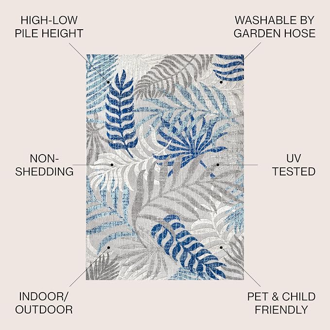 JONATHAN Y Tropics Palm Leaves Indoor Outdoor Square Area Rug 6X6 Gray/Blue - Image 2