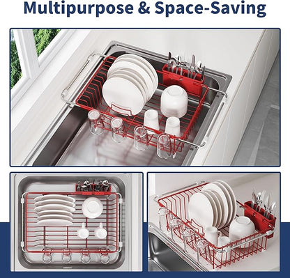 JASIWAY Red in Sink Dish Drying Rack, Expandable Stainless Steel Small Dish - Image 2