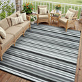 Outdoor Plastic Straw Rug Waterproof Patio 8x10 Black White Stripe Mat by WondRg
