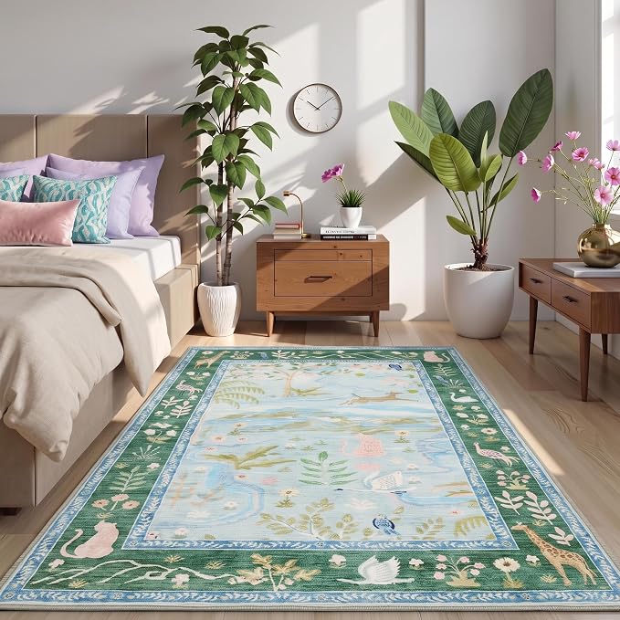 4x6 Whimsical Safari Nursery Area Rug Washable Non Slip Small Living Room Rugs - Image 2