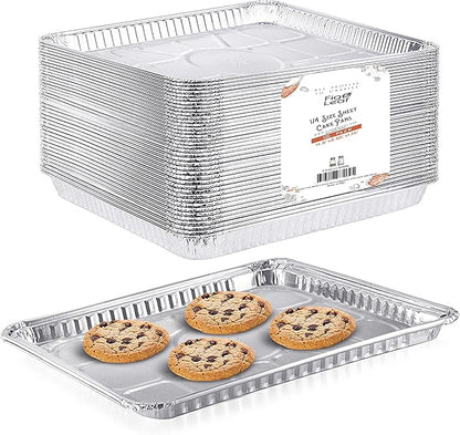 1/4 Size Cookie Sheet Baking Cake Pans l 12.8” x 8.9” Disposable Aluminum Foil by Fig+%26+Leaf