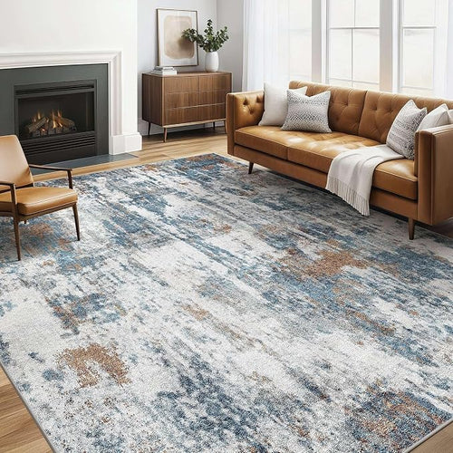 6x9 Area Rugs Living Room: Washable Large Abstract Neutral Modern Soft Rug by LOONGRUG