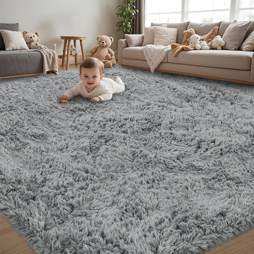 8x10 Area Rug for Living Room:Ultra Soft Fluffy Shag Light Grey Rugs, Large by Unknown