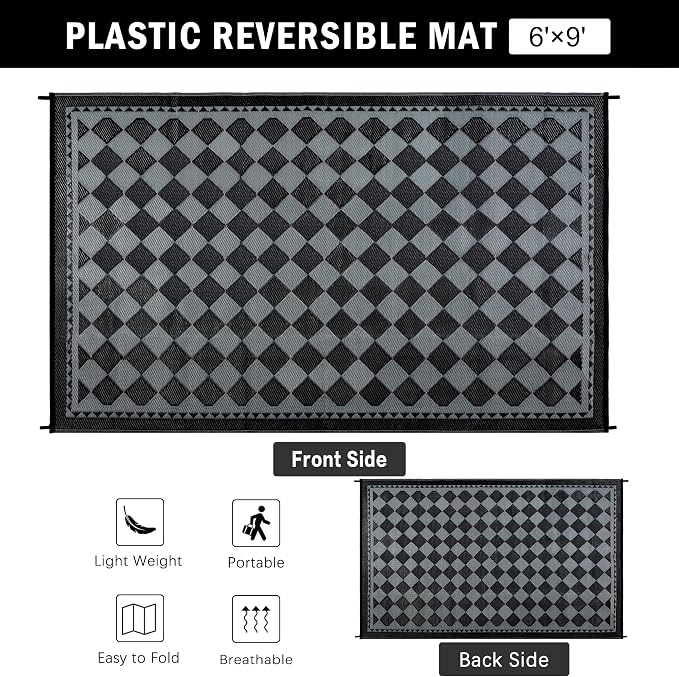 HUGEAR Outdoor Waterproof Rug 6'x9' Plastic Straw Rugs Washable Reversible - Image 2