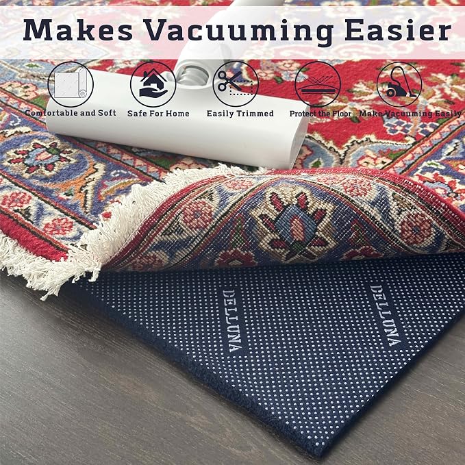 DELLUNA Non-Slip Area Rug Pad 1/8" Thick Double Side Rubber + Felt, Adds - Image 5