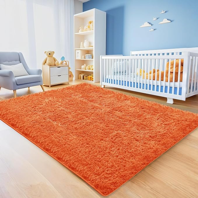5x7 Orange Area Rugs for Living Room, Fluffy Shag Rug for Bedroom Nursery - Image 4