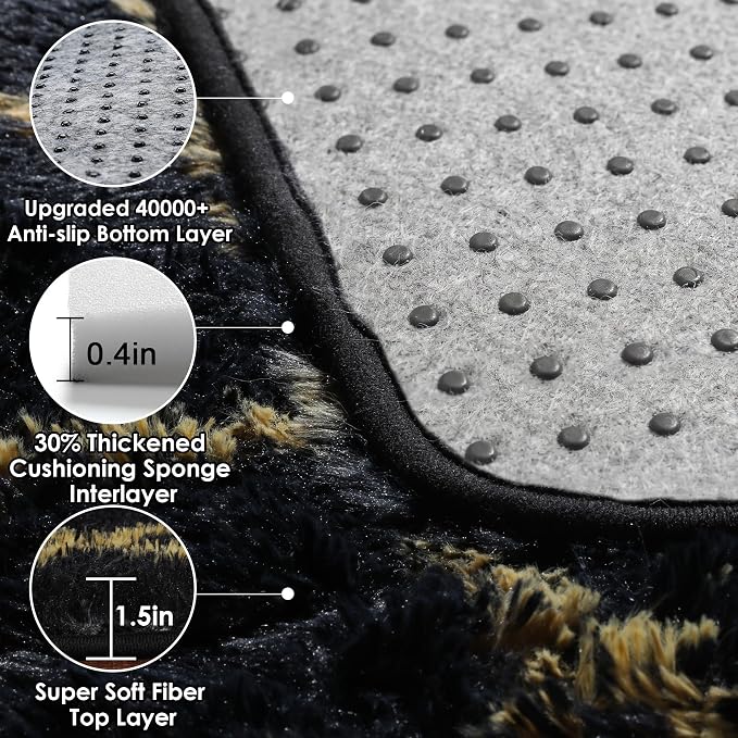 ONASAR 5x7 Area Rugs for Living Room Bedroom, Fluffy Black and Gold Faux Fur Rug - Image 3