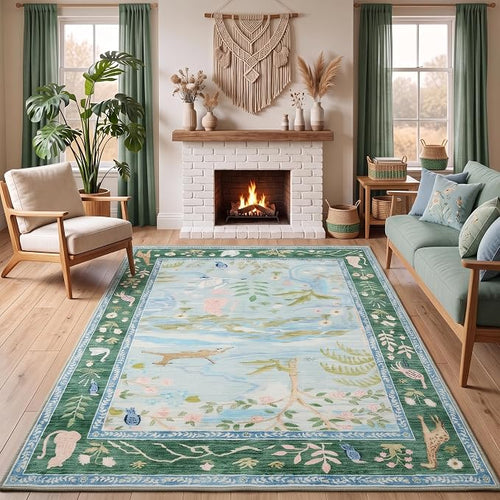 8x10 Washable Rug for Living Room Blue Animal Print Large Bedroom Rugs Non Slip by Garvee