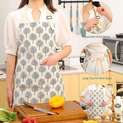 Tosewever 2 Pieces Cotton Linen Waterproof Bib Apron - Image 6