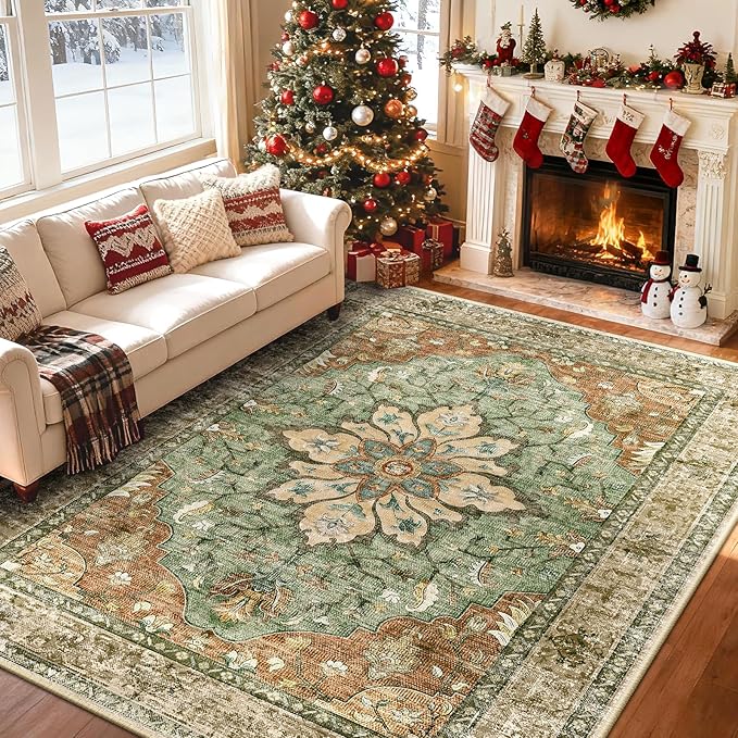 RELEANY Area Rugs 6'x8' Washable Non-Slip, Floral Vintage Distress Medallion - Image 2
