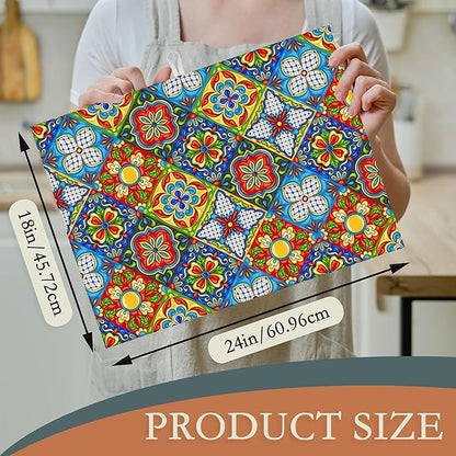 Mexican Tile Dish Drying Mat, Boho Tradicion Drying Rack Pad Countertop Dishes - Image 2