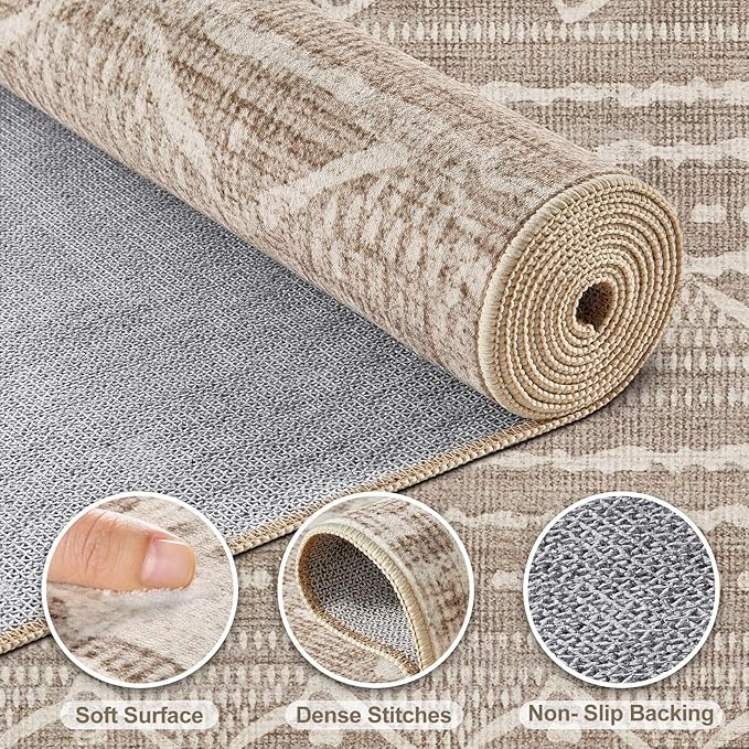 Nakagishi Area Rug 6x9 Living Room: Washable Boho Large Neutral Soft Farmhouse - Image 3