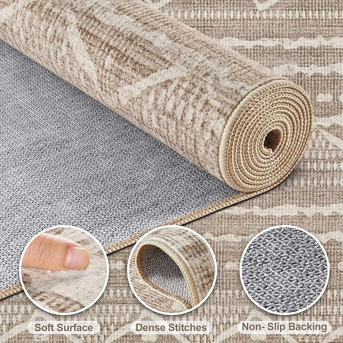 Nakagishi 9x13 Area Rugs Living Room: Washable Boho Large Neutral Soft - Image 3