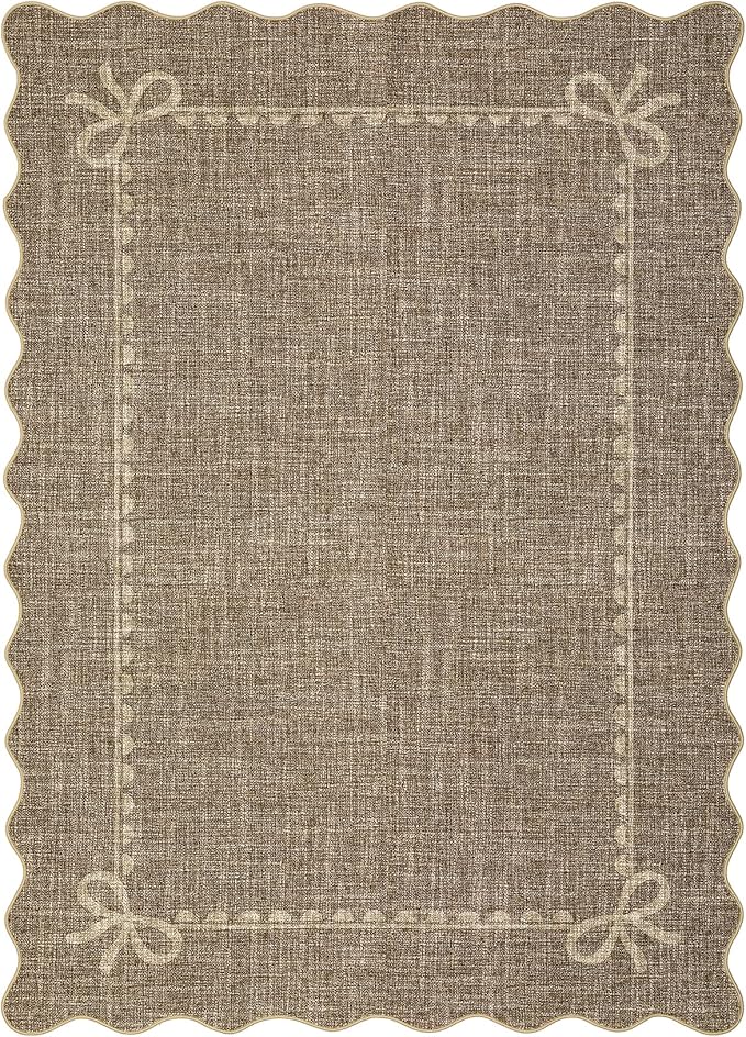 GarveeHome Scalloped Bow Rug for Living Room, Solid Brown Rug for Dorm - Image 4