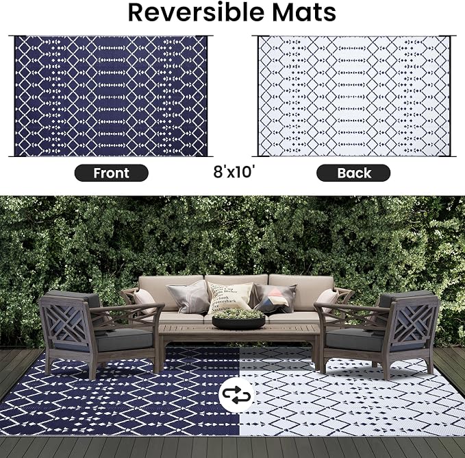 Smiry Outdoor Rug 8x10 ft, Waterproof Reversible Plastic Straw Rugs, Boho - Image 3