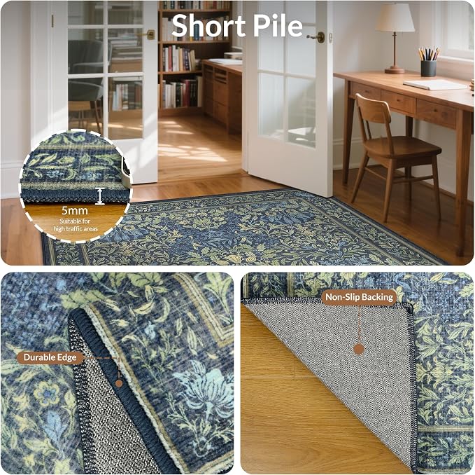 GENIMO Floral Washable Runner Rug 2’6” x 10’, Non-Slip Long Hallway Carpet - Image 6