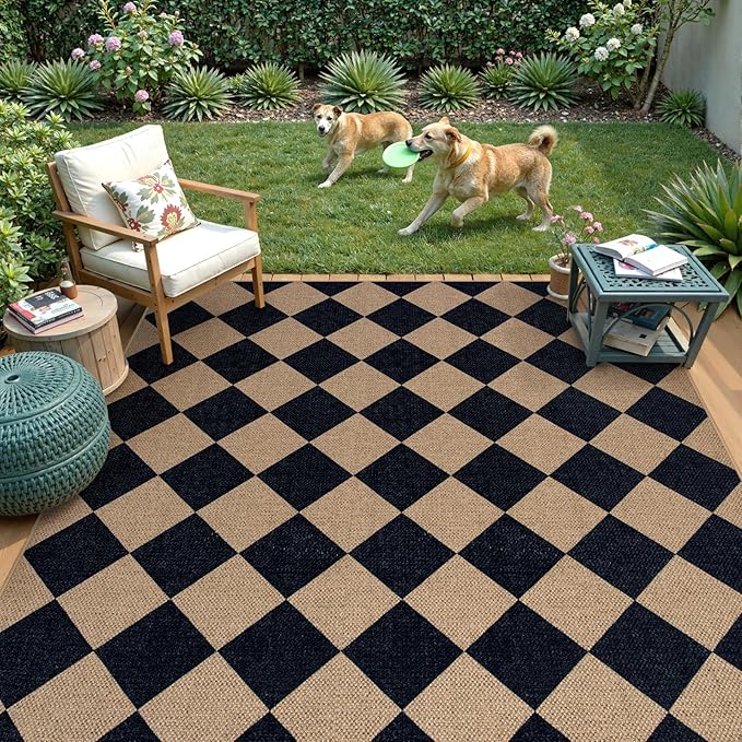 Lahome Colette Checkered Easy Jute Outdoor Rug, 5x7 Area Rugs - Image 7