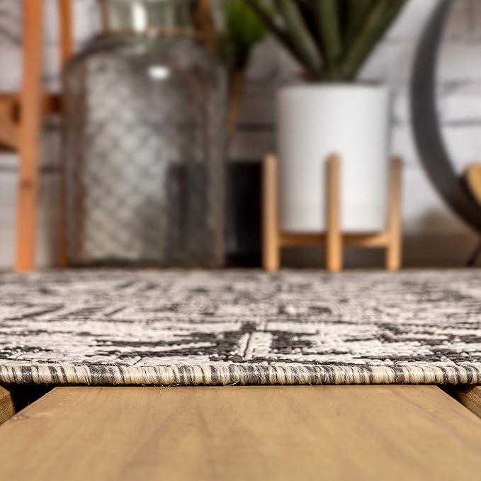 JONATHAN Y Boho Medallion Indoor Outdoor Square Area Rug 5X5 Black/Gray - Image 8