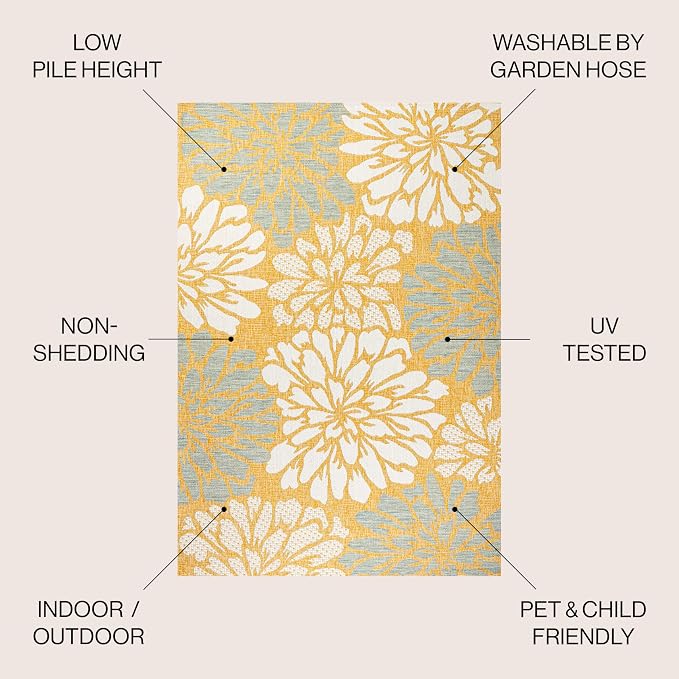 JONATHAN Y Floral Textured Weave Indoor Outdoor Area Rug 4X6 Yellow/Cream - Image 2