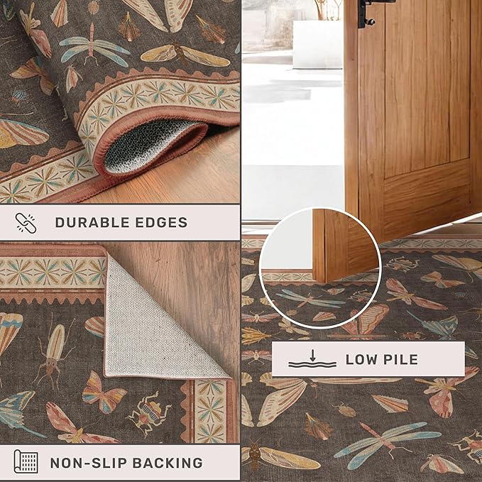 Washable 4ft Round Area Rug for Entryway Indoor, Vintage Brown Circle Rug for - Image 4