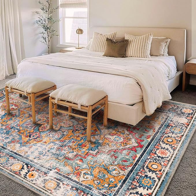 CHAMPLANT Washable Area Rug 10'x14' Boho Chic Medallion Distressed Design - Image 2