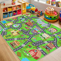 Kids Room Rug - Soft & Non-Slip 7x9 Ft Town Car Rug City Map Play Mat, by OHDS