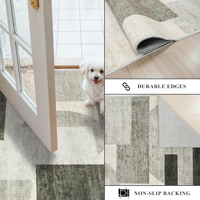 Modern Rug for Living Room 8x10: Geometric Soft Low Pile Carpet for Bedroom - Image 6