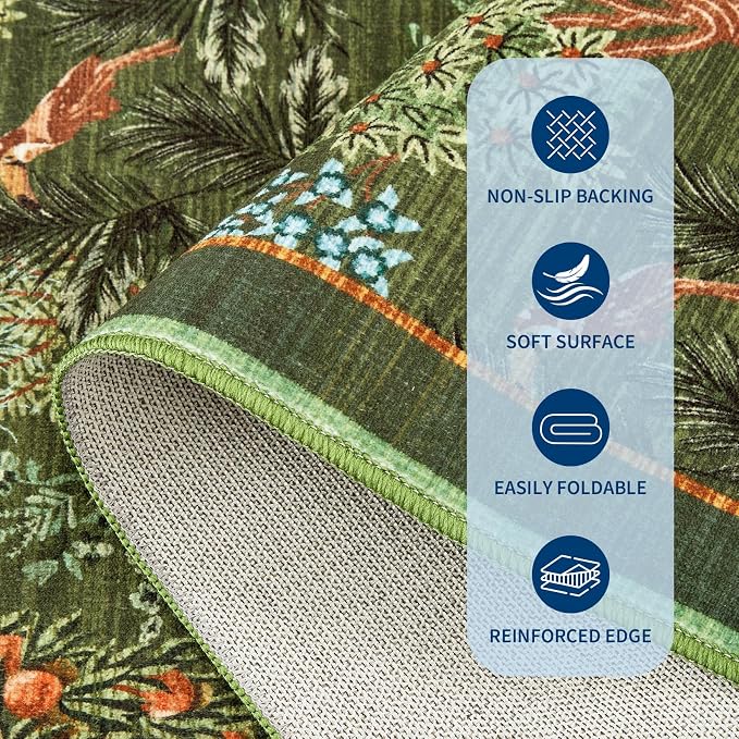 GarveeHome Jungle Round Washable Rugs 4ft Non-Slip Soft Round Rug - Image 6